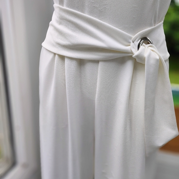 Emma & Michelle White Wide Leg Tie Waist Sleeveless V-Neck Jumpsuit Size 16 - Picture 16 of 16